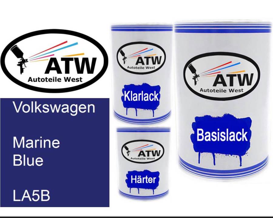 Volkswagen, Marine Blue, LA5B: 500ml Lackdose + 500ml Klarlack + 250ml Härter - Set, von ATW Autoteile West.